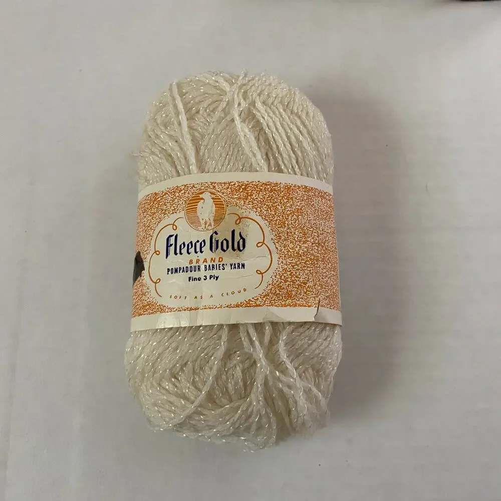 Fleece Gold Pompadour Babies Yarn Skein Cream White Virgin Wool Rayon Vintage